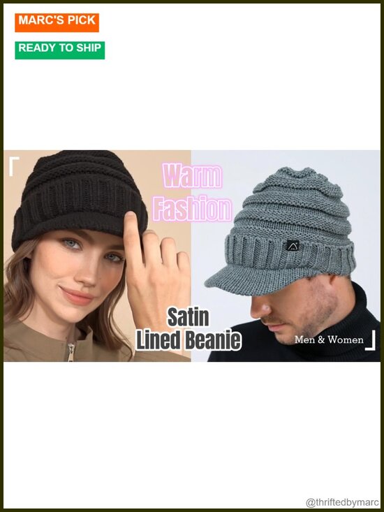 Satin Lined Winter Beanie Hat Women Slouchy Visor Brim main image 6